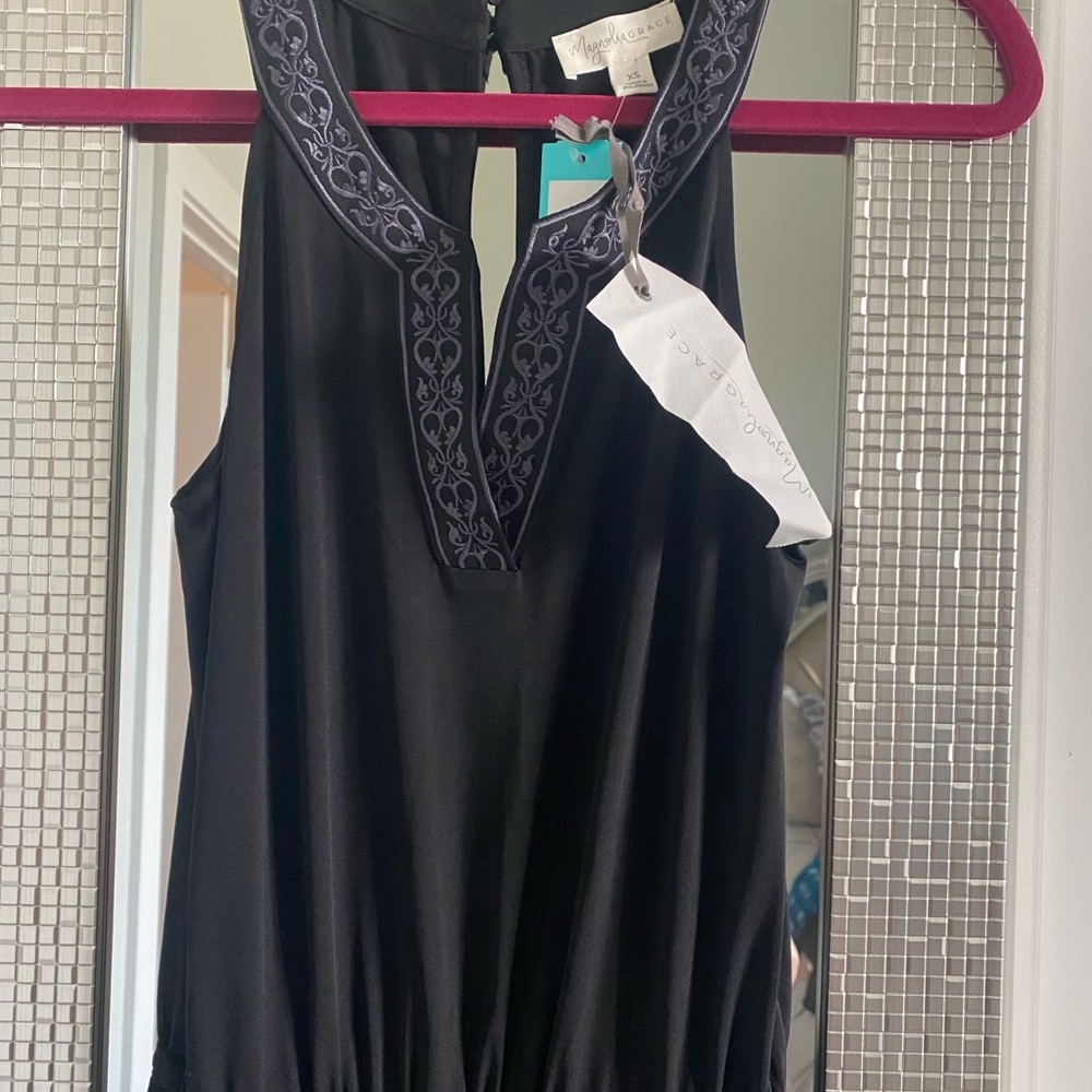 XS Black Jumpsuit with lavender Trim